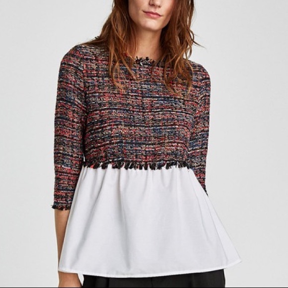ZARA Tweed & Poplin Top ♥️ - Picture 5 of 16